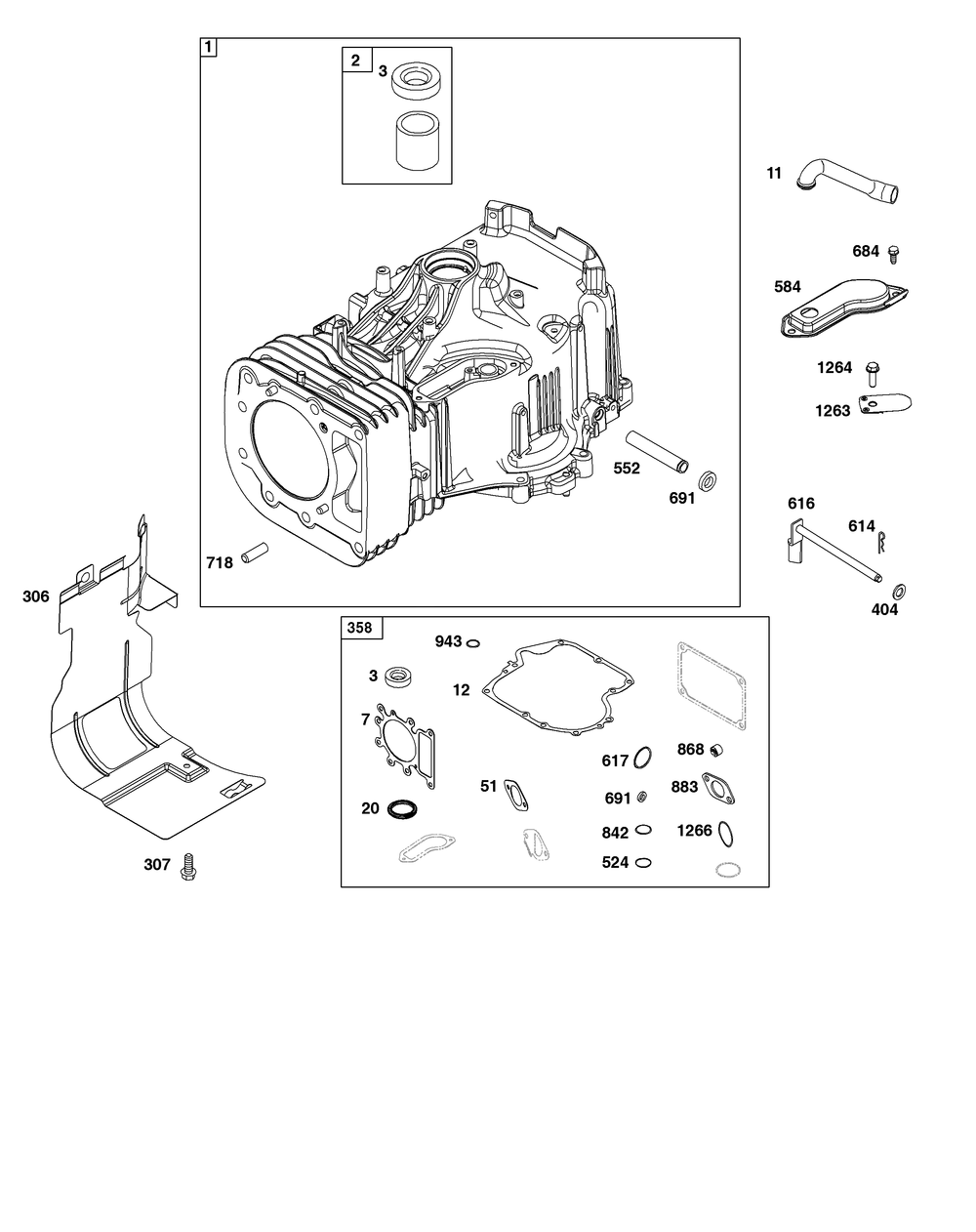 Cylinder Group Diagram and Parts List for 33R877-0015-B5 200000 - 399999 Briggs and Stratton Engine